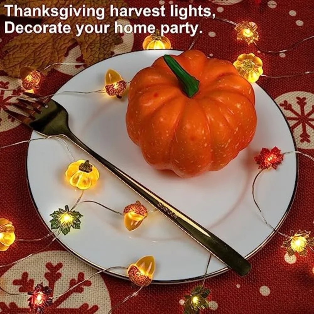 Fall String Lights Acorn Pumpkin Maple Leaf 3D LED 10 FT Thanksgiving Lights